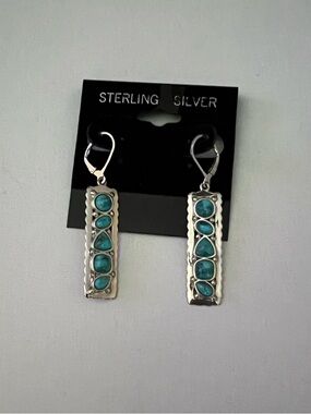 Designer BBJ Genuine Turquoise Inlay Drop Lever-Back  Earrings - Blue